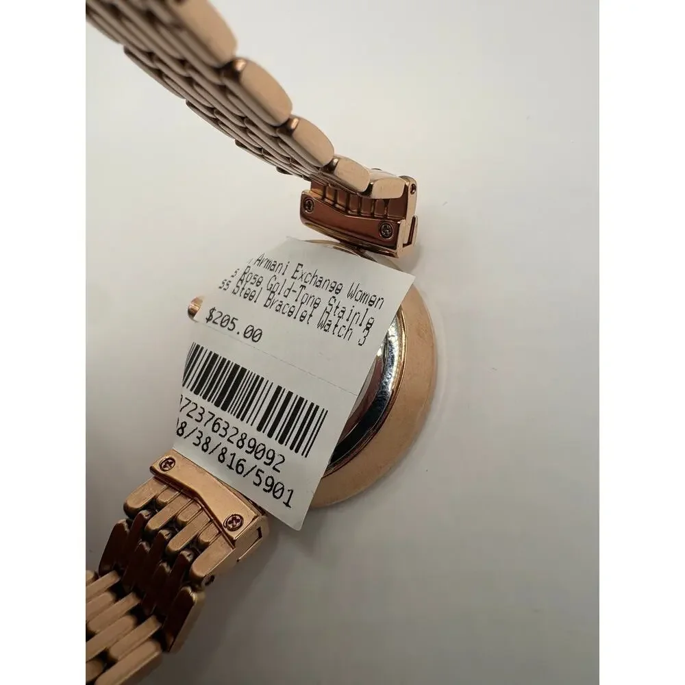 Armani Exchange Women Rose Gold Guilloche Dial Bracelet Watch Stainless Gold